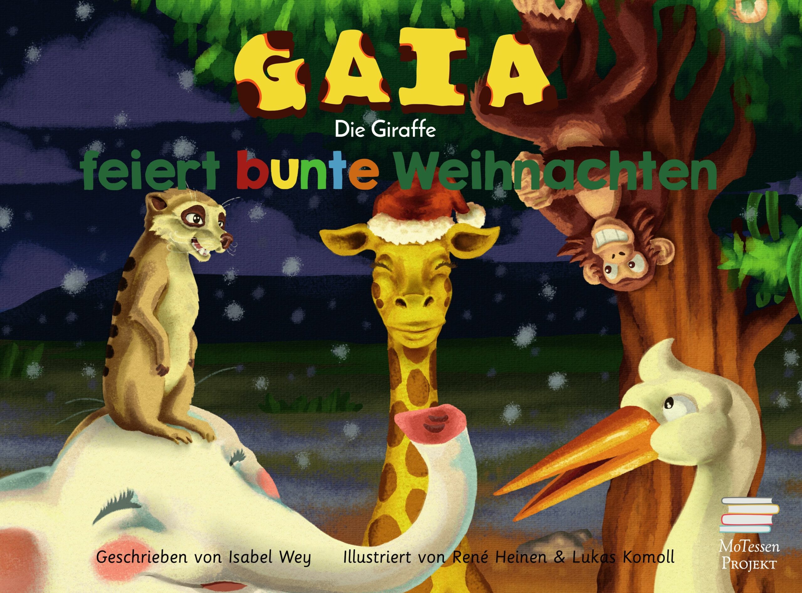 Gaia, die Giraffe, feiert bunte Weihnachten